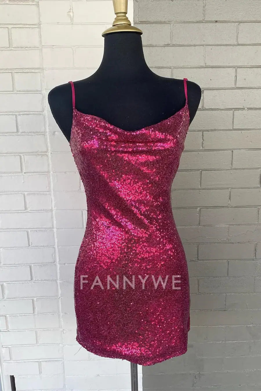 FannyWe Simple Cowl Neck Sequin Short Homecoming Dress formal wear dresses